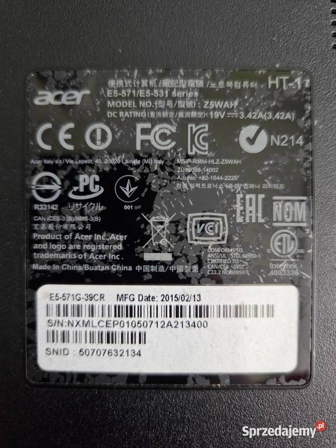 Laptop Acer Aspire E5571 i3 840M małopolskie Kraków sprzedam