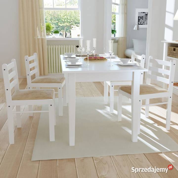 Krzesła stołowe 4 białe drewno kauczukowe i sprzedam
