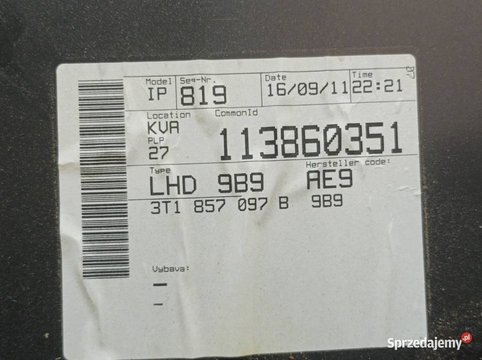 SCHOWEK PRAWY PASAŻERA 3T 3T1857097B Skoda