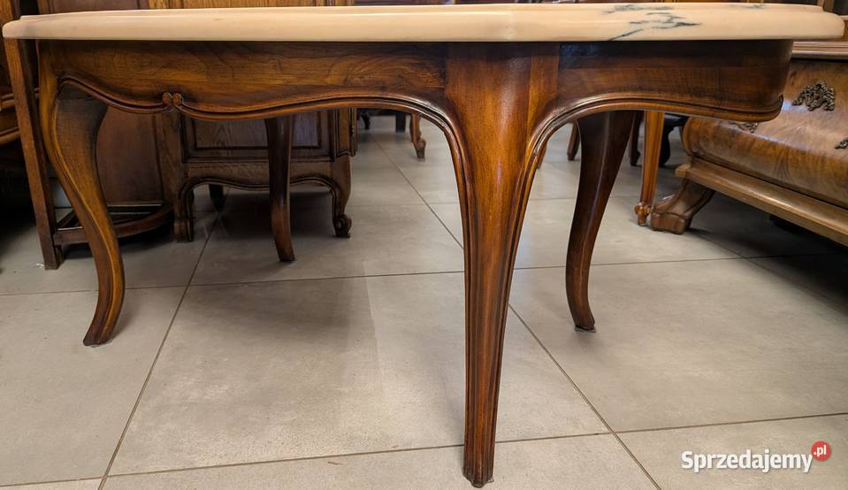 Piękny orzechowy stolik ludwikowski z marmurem