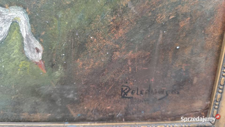 Piękny obraz olejny scena rodzajowa Gęsiarka Łódź