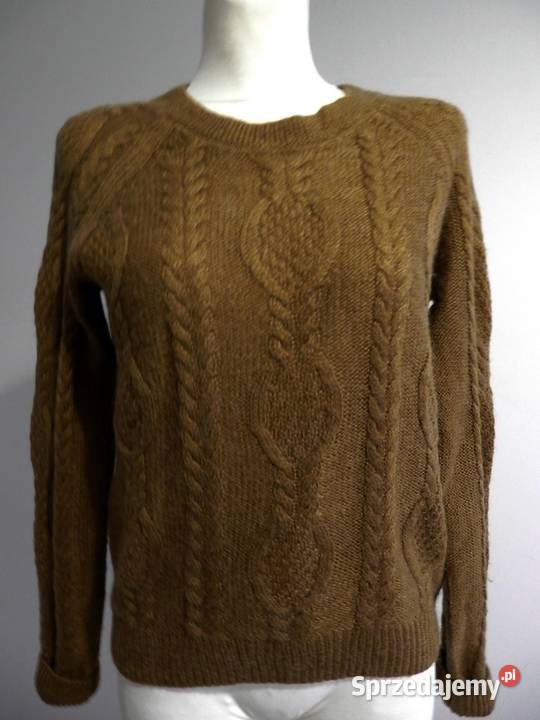 Sweter HM Musztardowy Moherowy Modne Warkocze Łomża