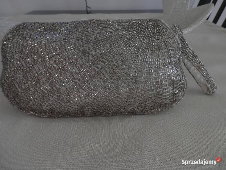 Torebka Wieczorowa z Koralików w stylu Art Deco szary/srebrny