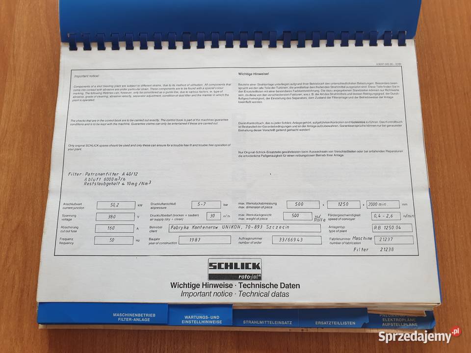 Schlick RB 1250 Śrutownica komorowa przelotowa Pozostałe Czernichów