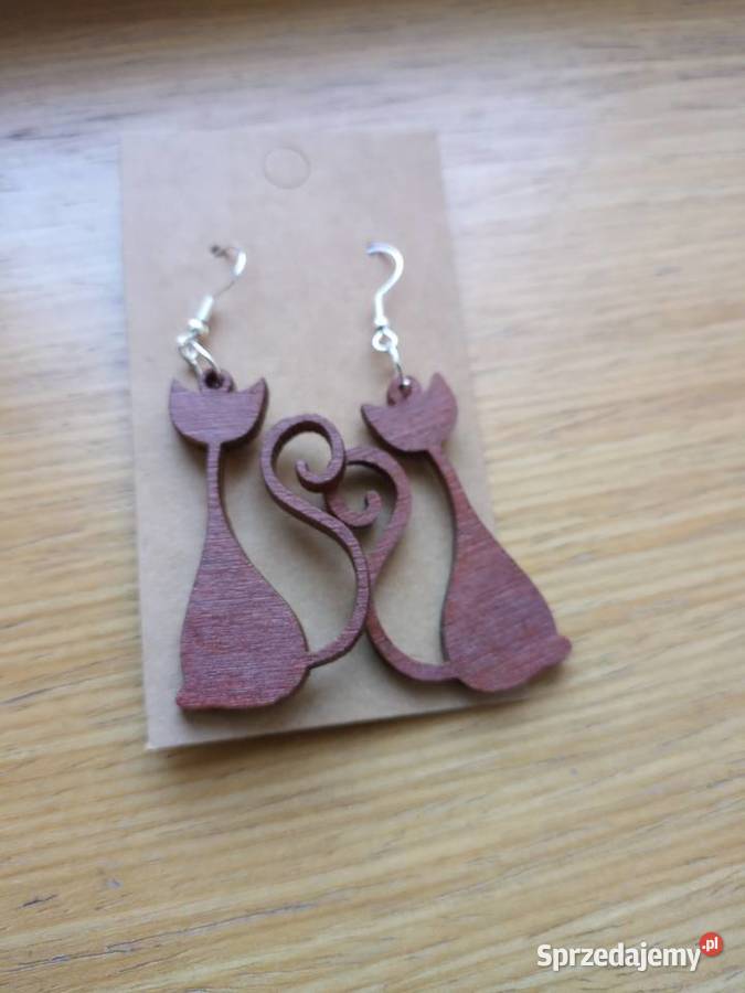 Kolczyki drewniane koty handmade śląskie Sosnowiec