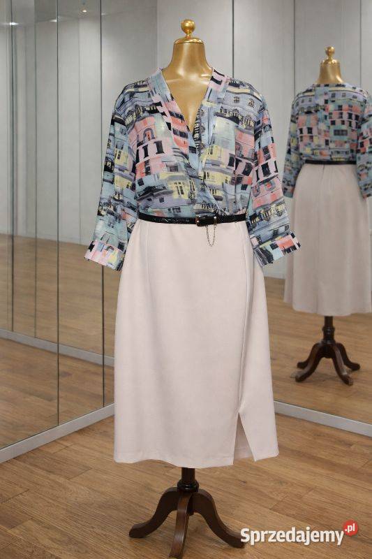 Elegancka SUKIENKA Casual bluzka i spódnica 4446 brązowy/beżowy Spódnice i sukienki dolnośląskie Wrocław
