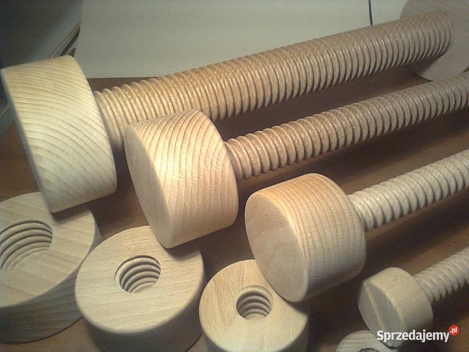 Śruby nakrętki pokrętła szpilki łby drewniane