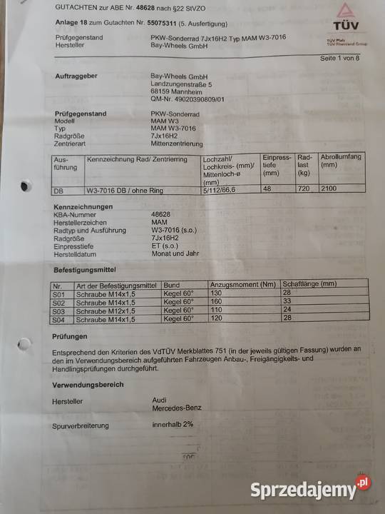 Na sprzedaż posiadam felgi aluminiowe 16R Konopiska