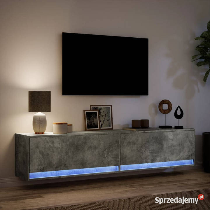Ścienna szafka pod TV z LED szarość betonu Warszawa sprzedam