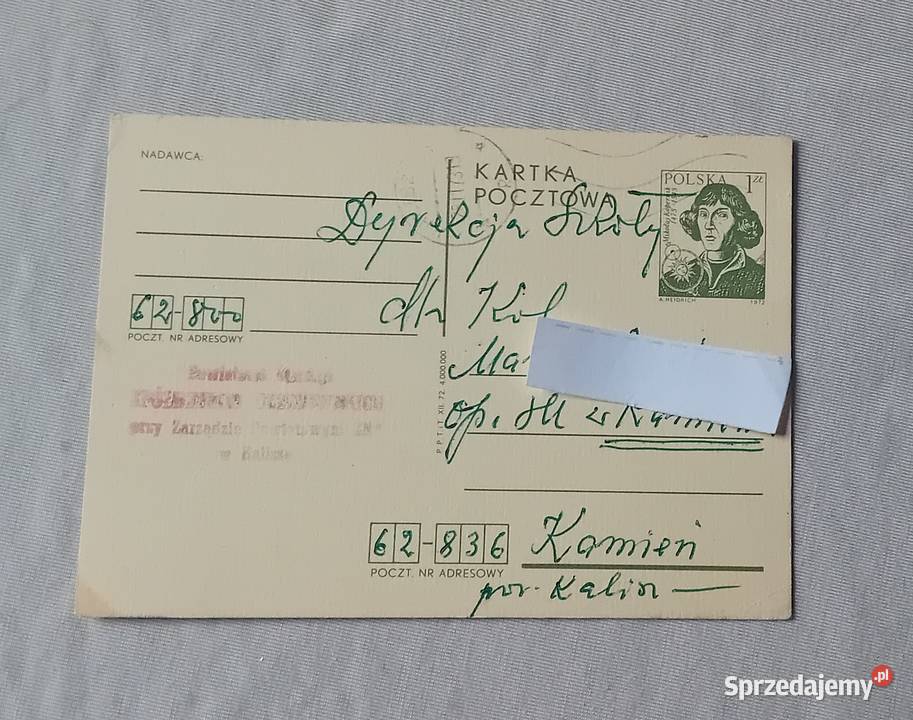 Pocztówka Mikołaj Kopernik PPTiT 1972 r Koźminek