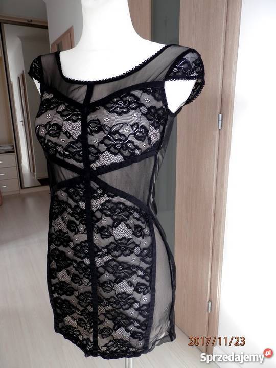 Sukienka HM Czarna Koronka Siateczka Dopasowana Łomża