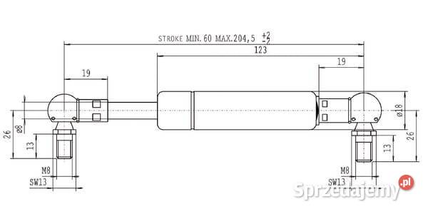 Sprężyna gazowa L2045 mm 300N Stabilus CA760005 małopolskie Kamionna