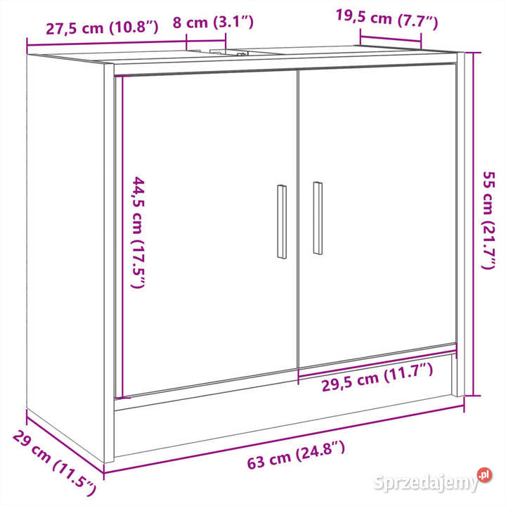 Szafka pod umywalkę przydymiony dąb 63x29x55 Warszawa
