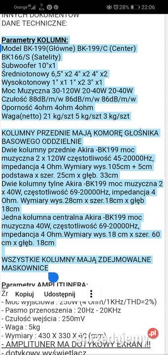 Kultowe Kolumny firmy AKIRA BK 166 Poznań