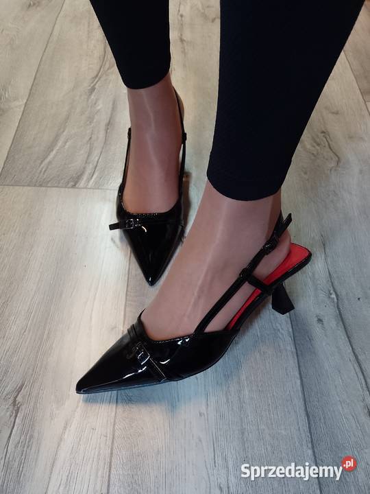 4041 Czarne czółenka wieczorowe z odkrytą piętą Czółenka Kraków