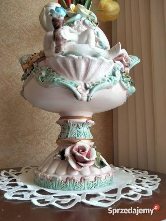 Włoska porcelana Putto duży wazon złocony Gniezno sprzedam