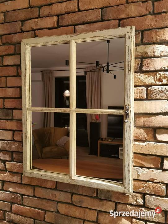 Lustro prowansalskie w starej okiennej ramie Płońsk