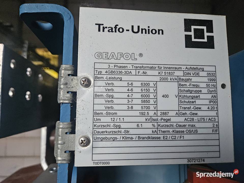 Transformator żywiczny 2000kva Pozostałe wielkopolskie Sompolno