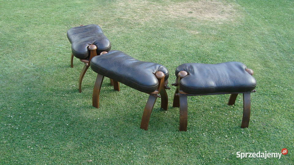 Taborety drewniane kryte skórą ekologiczną sprzedam