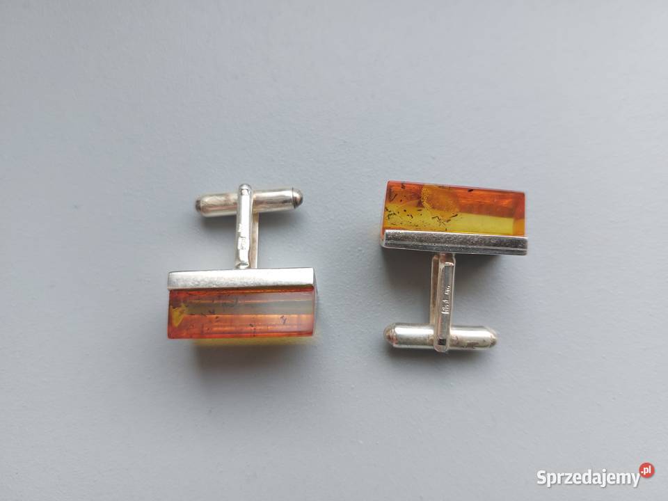 srebrne spinki do mankietów bursztynowe srebro Poznań