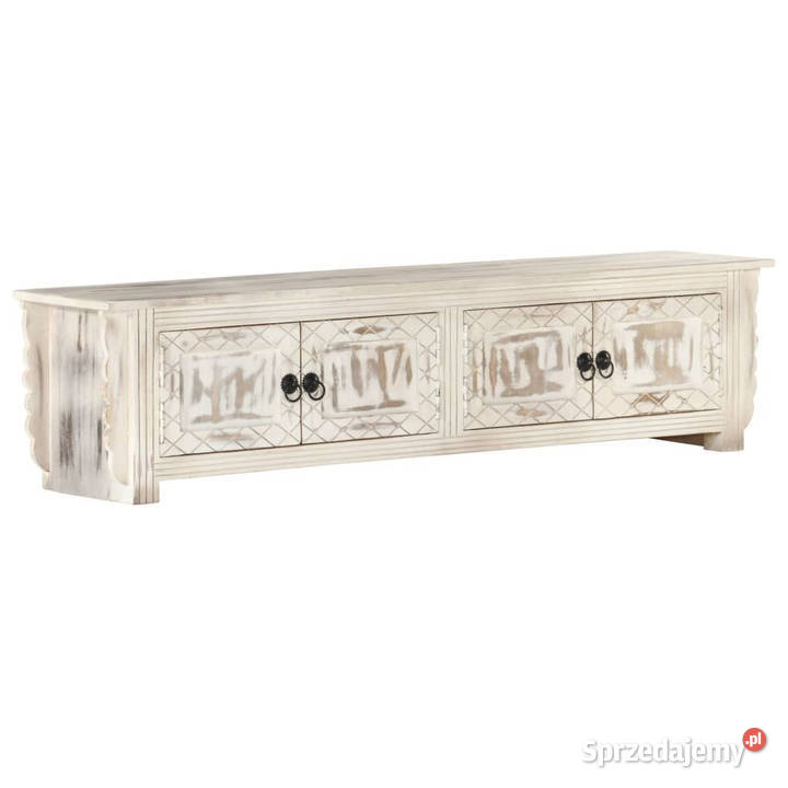 Szafka pod TV biała 140x30x35 lite drewno mango mazowieckie