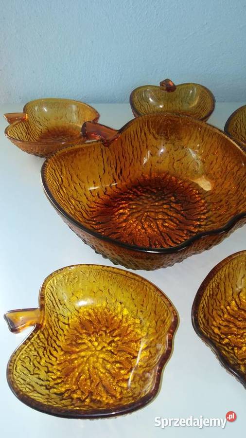 Salaterki vintage jabłko 16 miodowe szkło Antyki, Sztuka, Kolekcje Łódź sprzedam