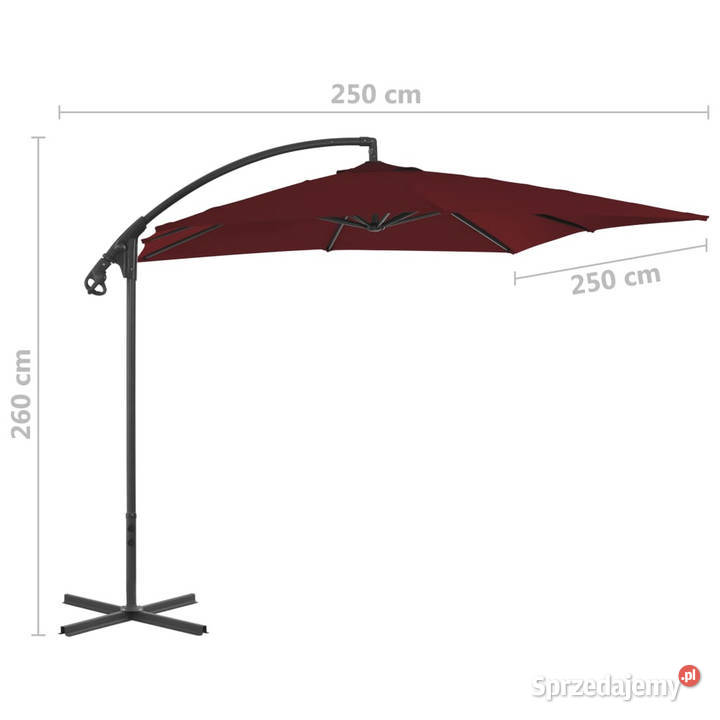Parasol wiszący ze stalowym słupkiem 250x250