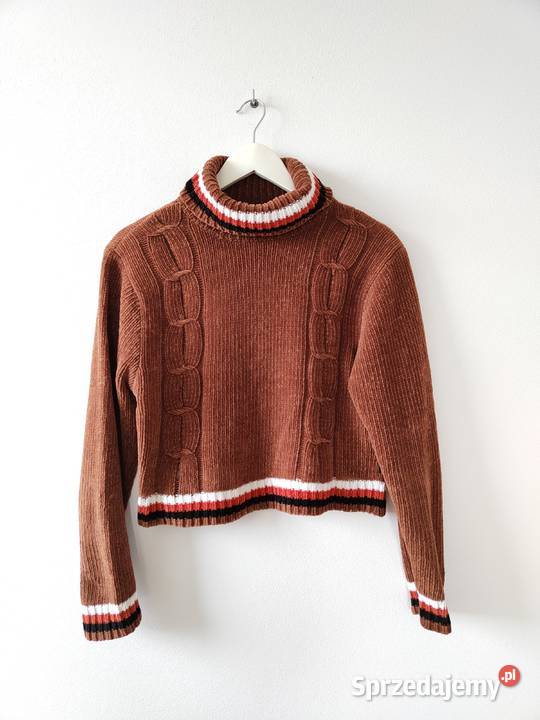 Brązowy Golf Vintage 40 42 Sweter Jasło