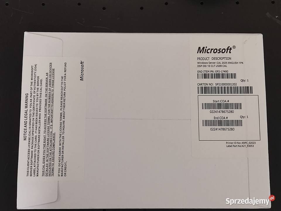 Windows Server CAL 2025 Eng 1pk OEI 10 Clt User wielkopolskie Poznań