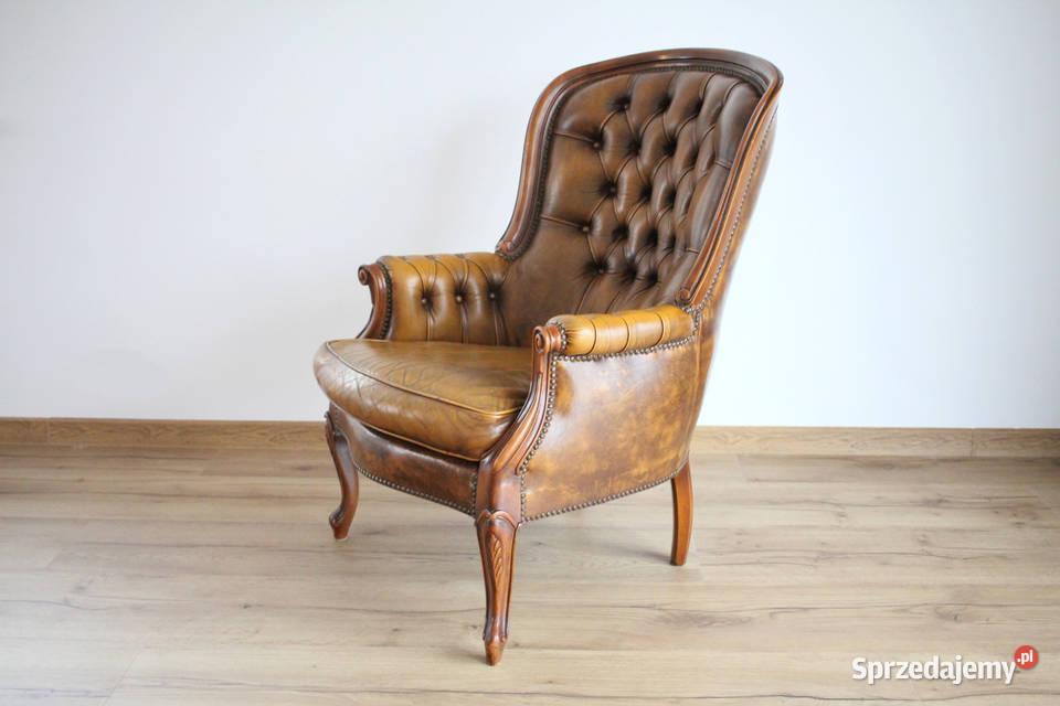 Fotel barokowy pięknie zdobienie SKÓRA Pszczyna sprzedam