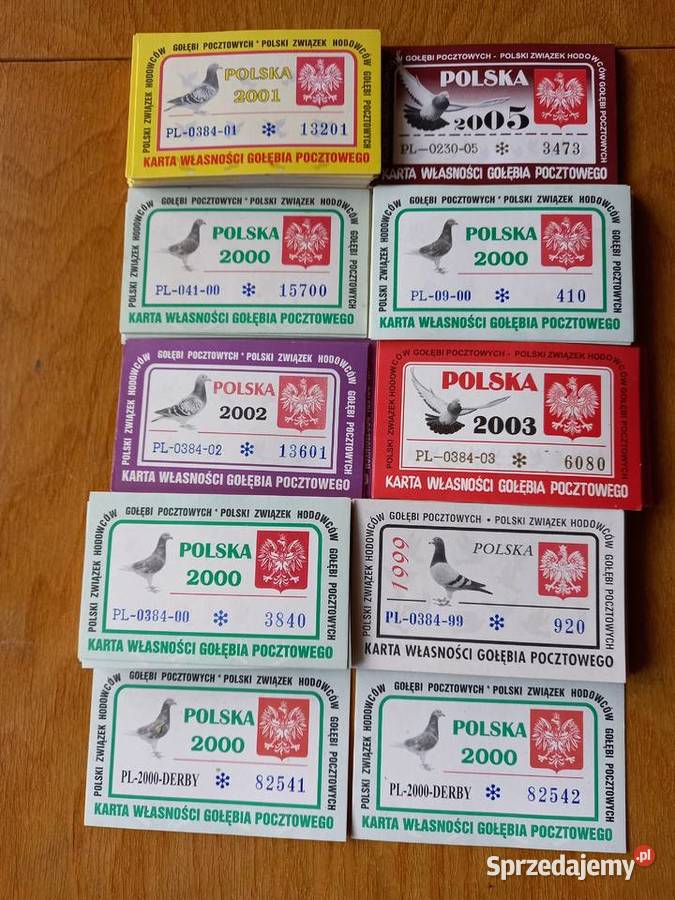 Karty własności gołębia pocztowego Łomża