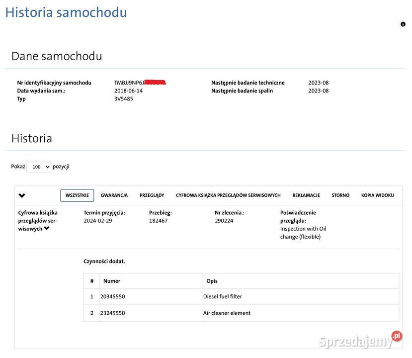 Historia srewisowa vin z ASO Audi VW Seat Skoda Pozostałe