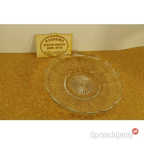 Duża patera szklana Kwiat szkło prasowane lata Porcelana i szkło