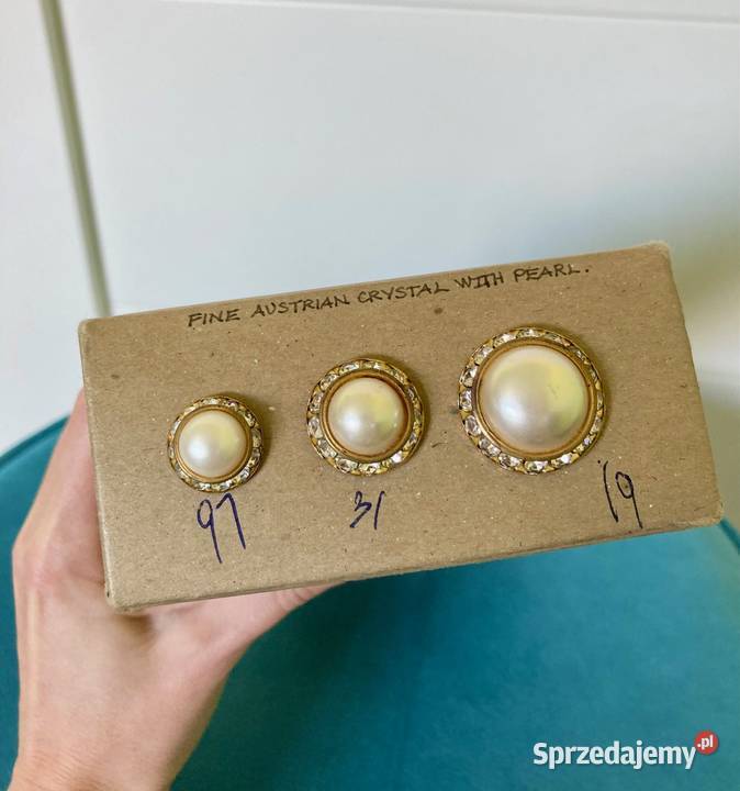 Nowe złote guziki z perłą kryształy Swarovski Nisko sprzedam