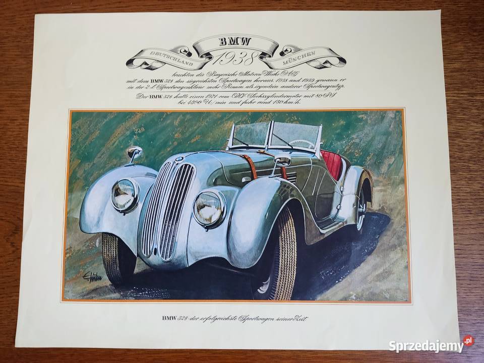 Plakat kolekcjonerski BMW 328 z 1938 roku Głuchołazy