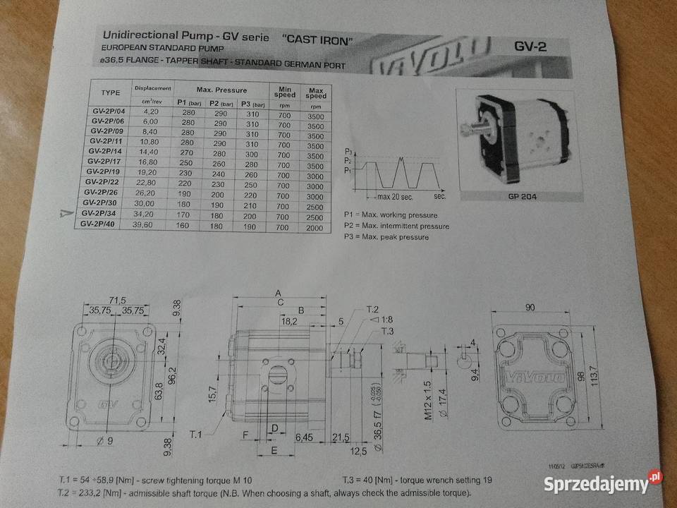 Pompa hydrauliczna zębata GV2P34 Katowice
