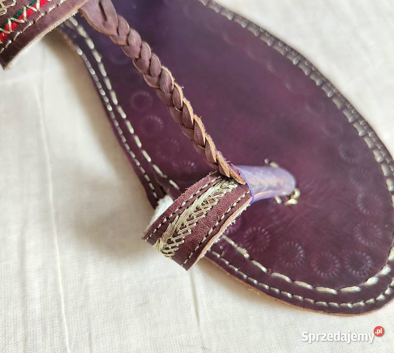 Skórzane japonki kohalpuri 40 fioletowe sprzedam