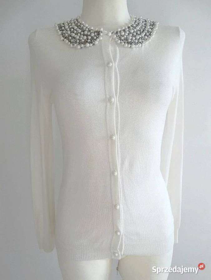 Sweter Kardigan Kremowy Rozpinany Zdobiony Swetry i golfy