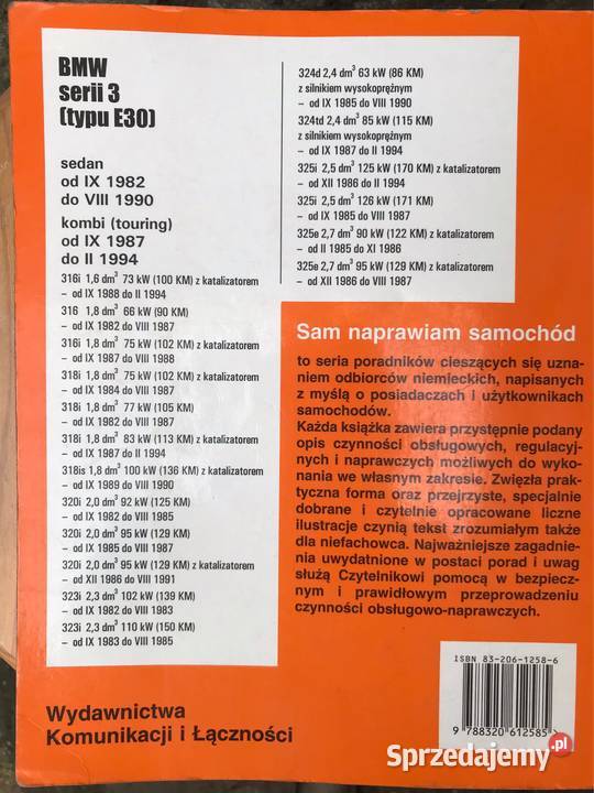 Książka napraw BMW 3 e30 sam naprawiam Kutno sprzedam