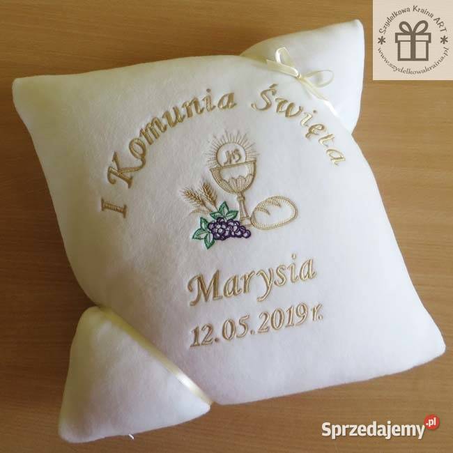 Pamiątka I Komunii Świętej poduszka z haftem Toruń