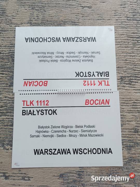 Zeszyt tablic relacyjnych TLK Biebrza Bocian Biała Podlaska
