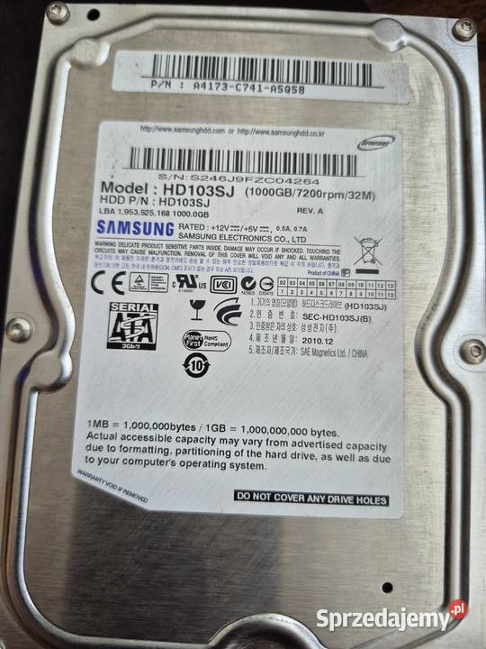 Dysk twardy Samsung HD103SJ 1TB 7200rpm 64MB Pojemność 1000 Wrocław