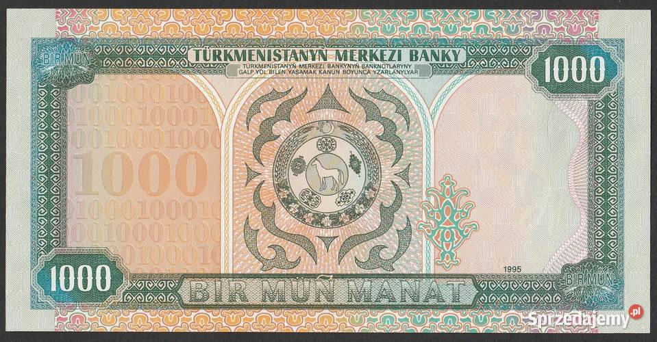 TURKMENISTAN 1000 MANAT 1995 STAN BANKOWY UNC Numizmatyka łódzkie Łódź