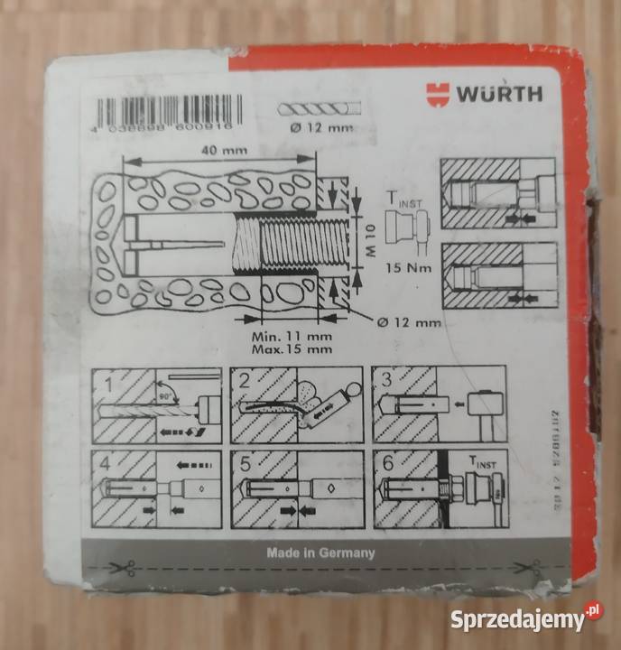 Kotwa mocująca WURTH stalowa m10x40 45 sztuk Zawierzbie
