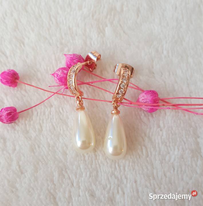 Nowe kolczyki białe perełki retro złoty kolor Szczecin sprzedam