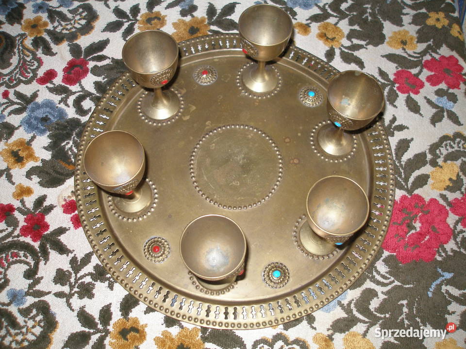 Kieliszki mosiężne z tacą mazowieckie sprzedam