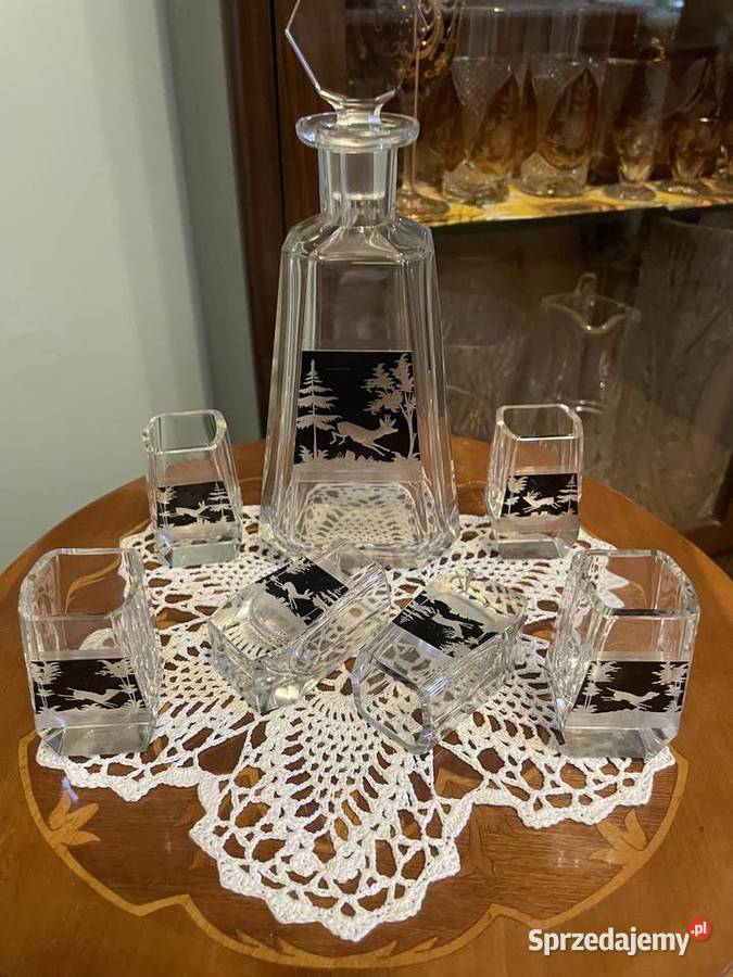 Karafka z kieliszkami z kryształu Jelenia Góra