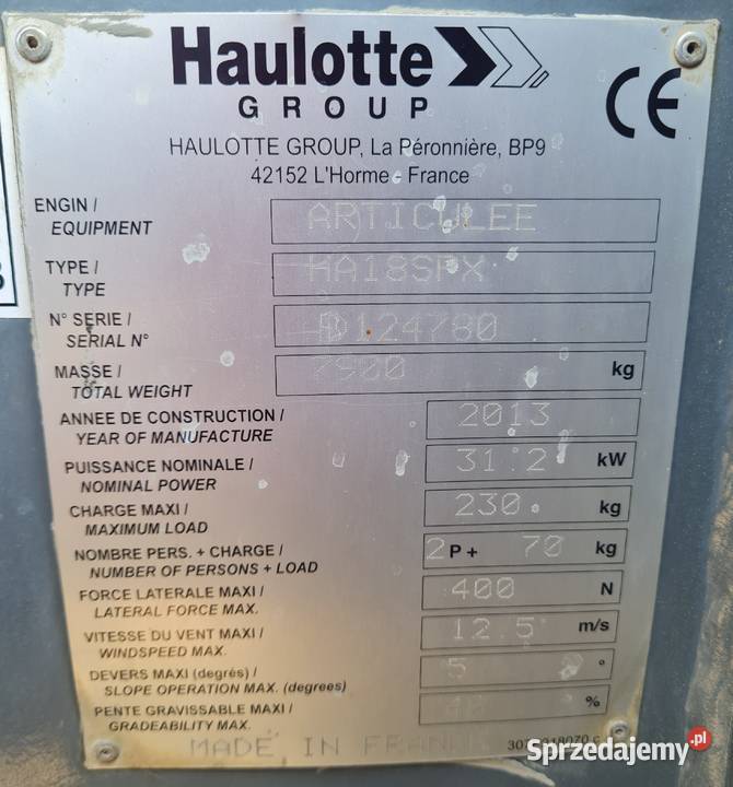 Podnośnik spalinowoprzegubowy Haulotte 18 SPX