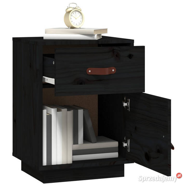Szafka nocna czarna 40x34x55 lite drewno sosnowe