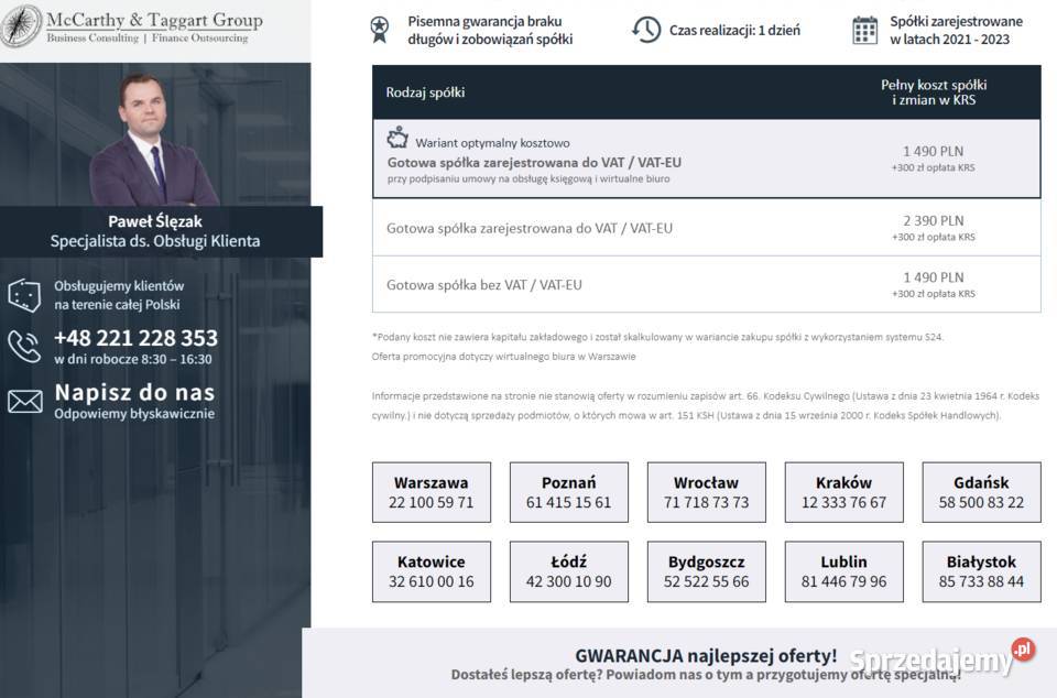Sprzedaż Spółek Warszawa Gotowe spółki z VAT i